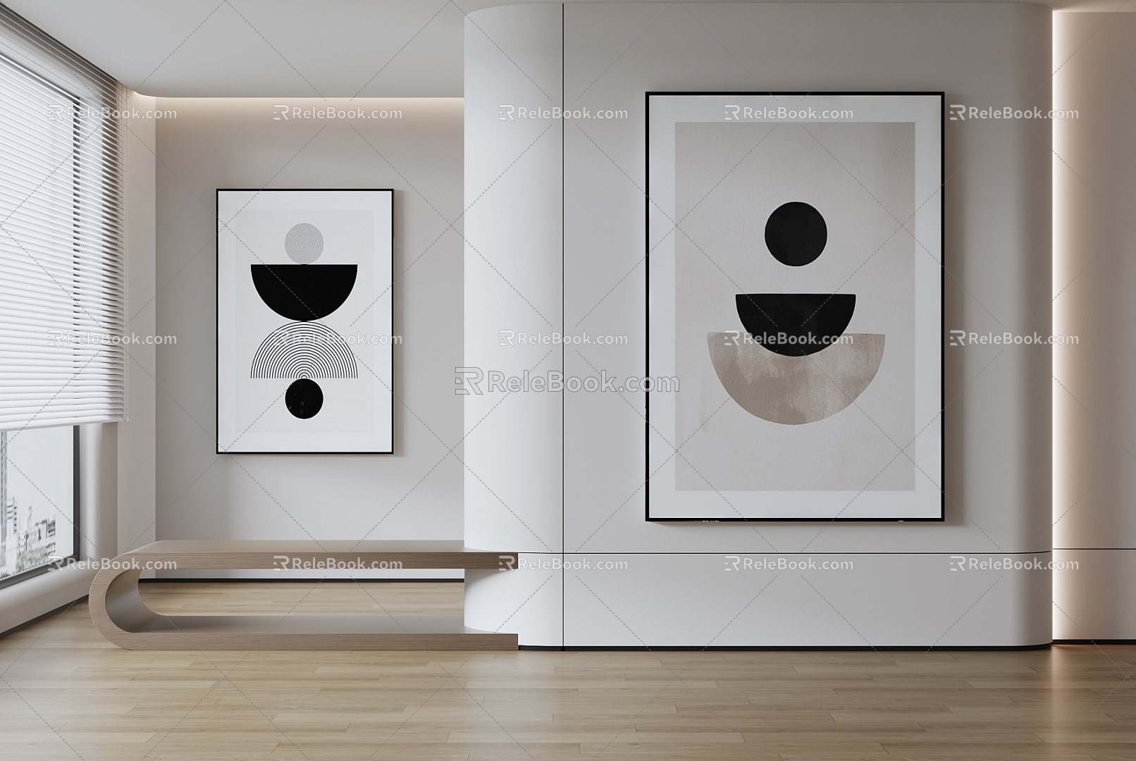 Minimalist Decorative Painting Simple Decorative Painting Abstract Decorative Painting Black and White Hanging Painting 3d model