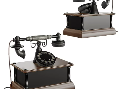 Vintage Rotary Dial Phones With Classic Design And Wooden Base 3d model