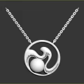 Silver Chain Necklace With Circular Pendant S Shaped Curve And Sphere Design