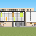Modern Kindergarten Building With Large Glass Windows Colorful Accent Panels Outdoor Trees And Playground Area