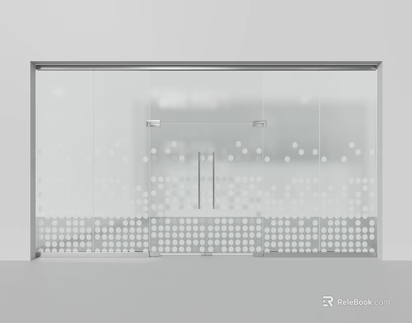 Modern Glass Door With Silver Frame And Frosted Dot Pattern Design 3d model