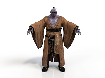 Mystical Fantasy Character With Purple Skin Brown Robe And Topknot Hairstyle 3d model