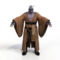 Mystical Fantasy Character With Purple Skin Brown Robe And Topknot Hairstyle