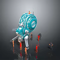 Futuristic Blue Spacecraft Module With Astronaut Team Conducting Maintenance Checks