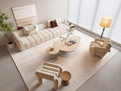 Quiet Sofa Coffee Table Combination Cream Sofa Coffee Table Combination 3d model