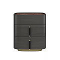 Modern Dark Gray Wood Grain Nightstand With Drawers And Gold Accents