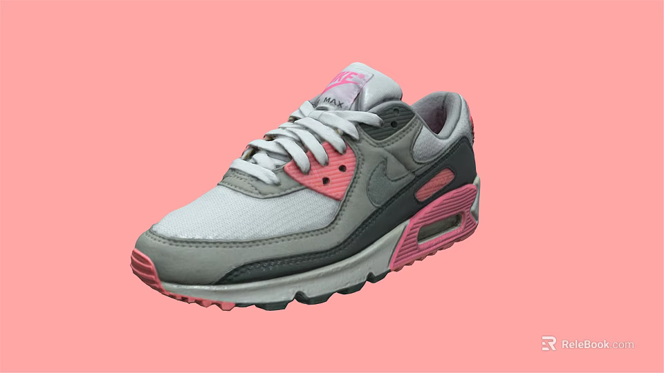 Stylish Gray Pink White Sneakers Featuring Air Cushion Sole And Classic Design Details 3d model 