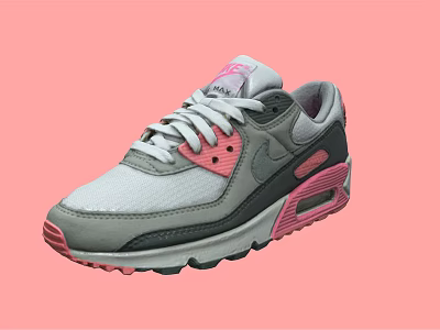 Stylish Gray Pink White Sneakers Featuring Air Cushion Sole And Classic Design Details 3d model