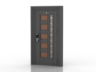 Modern Entrance Door with Rectangular Glass Panels and Metal Handle Sleek Design for Home Exterior 3d model