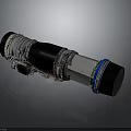 Modern Tactical Weapon With Black Silver Body Blue Accent Ring Metallic Texture And Sleek Structure