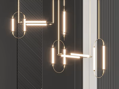 Modern Elegant Pendant Lights Design With Circular And Linear Metal Lighting Structures 3d model