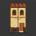 Cartoon Two Story House Scene With Red Tiled Roof Yellow Walls Windows And Brown Base
