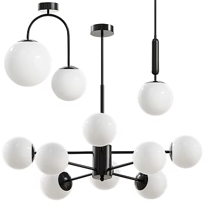 Modern Chandelier With White Globe Shades And Black Metal Hanging Frame 3d model