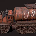 Heavy Duty Rusty Tracked Utility Vehicle With Armored Body And Off Road Tracks