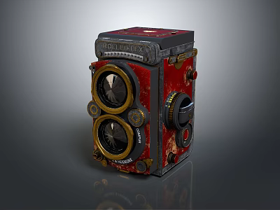 Vintage Twin Lens Digital Camera with Red Black Retro Design and Metal Accents 3d model