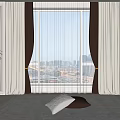 Modern Minimalist Beige And Brown Curtains For Indoor Window With Potted Plant And Rug