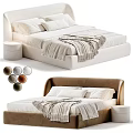 Modern Double Bed With Multiple Color Options Soft Pillows Cozy Blanket and Round Nightstand