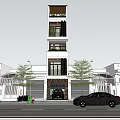 Modern Multi Story Townhouse Exterior With Balconies Large Windows And Green Plants