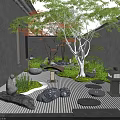 Japanese Courtyard Garden Design Featuring Stones Green Plants Trees And Stone Lantern