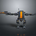 Mechanical Robot Character With Weapon Arm And Orange Black Design Structure 3d model