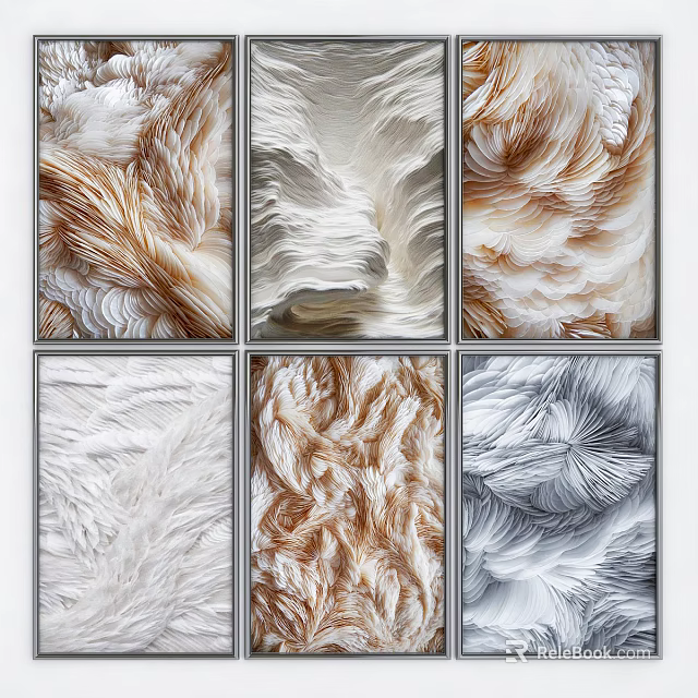 Abstract Paintings With Feather Texture In White Brown Gray Tones Grid Arrangement 3d model 