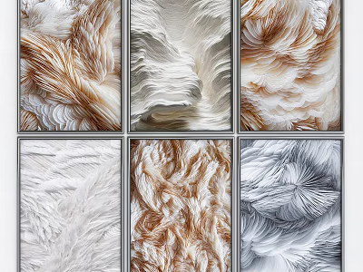 Abstract Paintings With Feather Texture In White Brown Gray Tones Grid Arrangement 3d model