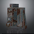 Vintage Rustic Cabinet With Chipped Blue Paint Multiple Drawers And Open Compartment