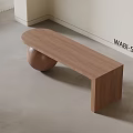 Wabi Sabi Wooden Stool with Minimalist Design and Unique Curved Seat in Modern Interior Space