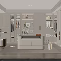 Modern Walk In Closet Interior With White Cabinets Hanging Clothes And Storage Shelves