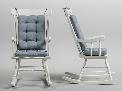 Comfortable White Frame Rocking Chair with Soft Blue Cushion for Home Relaxation 3d model