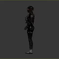 Futuristic Sci Fi Character in Tech Outfit with Helmet Red Goggles Gray Uniform Gloves and Boots