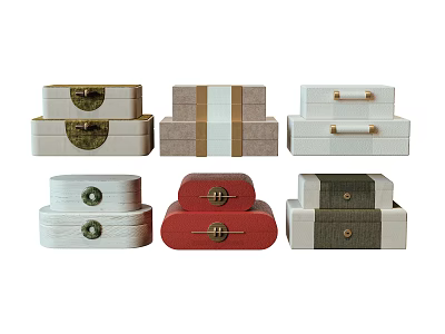Jewelry Decorative Box Set Assorted Multicolor Wooden Storage Boxes With Metal Clasps And Striped Design 3d model