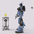 Blue Robot Model With Weapon Accessory Yellow Cross And Small Sphere 3d model