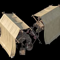 Traditional Meat Stalls With Canvas Awnings Hanging Meat Wooden Barrels and Sacks