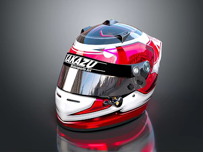 TAKAZU Racing Helmet Red White Black Modern Design Transparent Visor Sleek Finish 3d model