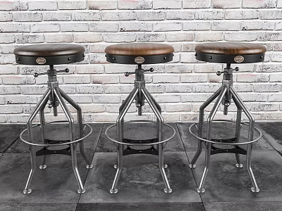 Industrial Style Leather Seat Bar Stools With Adjustable Metal Frame And Footrests 3d model