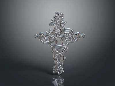 Silver Cross With Intricate Filigree Design And Sparkling Diamond Accents 3d model