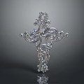 Silver Cross With Intricate Filigree Design And Sparkling Diamond Accents