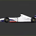 White And Blue Formula Race Car With Streamlined Body And Rear Wing 3d model
