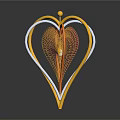 Ornamental Decorative Set With Golden Heart Shaped Frame And Radiant Red Orange Pattern