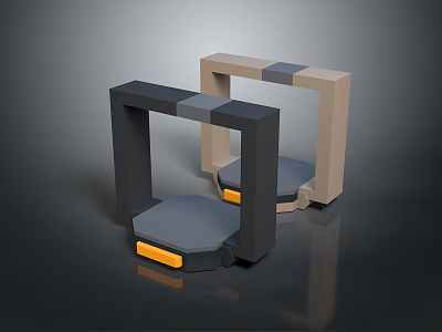 Two Square Frame Structures With Black Beige Color And Orange Gray Base Design 3d model
