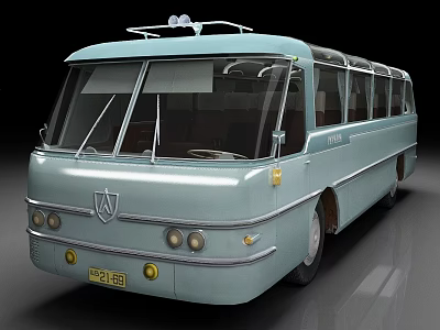 Light Blue Vintage Bus With Retro Design Front Logo And Roof Rack 3d model