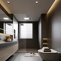 Modern Bathroom Interior With White Bathtub Vanity Mirror And Blinds