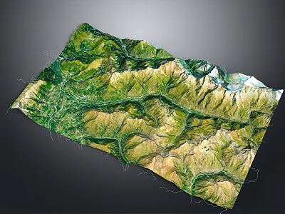 3D Topographic Terrain Model With Green Yellow Landforms And Ridges 3d model