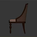 Traditional Accent Chair With Woven Lattice Backrest And Striped Fabric Seat Cushion Wooden Legs