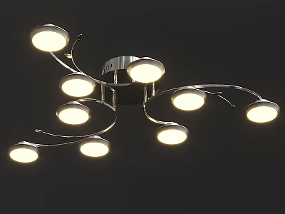 Modern Curved Arm Ceiling Light With Multiple Round Lamps And Bright Illumination 3d model