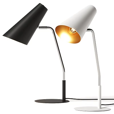 Modern Black And White Table Lamp With Conical Shade Silver Arm And Illuminated Light 3d model