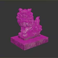 Traditional Stone Lion Statue With Detailed Carving And Marble Base