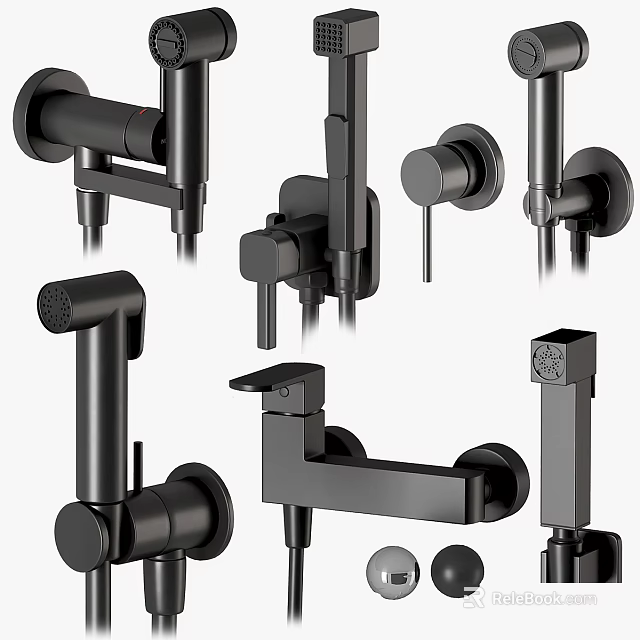 Stylish Black Faucets In Multiple Modern Designs For Bathroom And Kitchen 3d model 