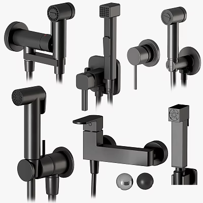 Stylish Black Faucets In Multiple Modern Designs For Bathroom And Kitchen 3d model